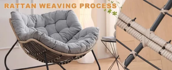 Outdoor Patio Rocking Chair,Papasan Chair with Cushion,Egg Chair - Image 10