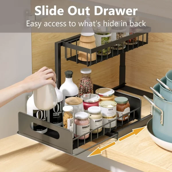 Under Sink Organizers and Storage 2 Tier Slide Out Kitchen Cabinet Organizer Sturdy Metal Bathroom Storage - Image 2