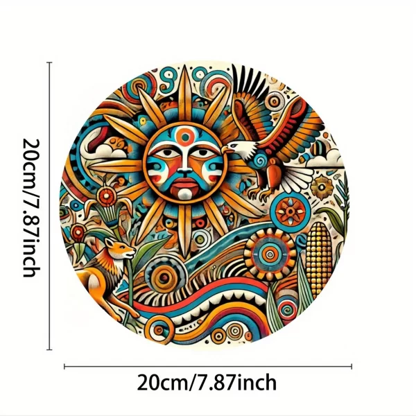 Oaxacan Maya Aztec 8-Inch Round Metal Sign - Bohemian Garden Decor - Image 3