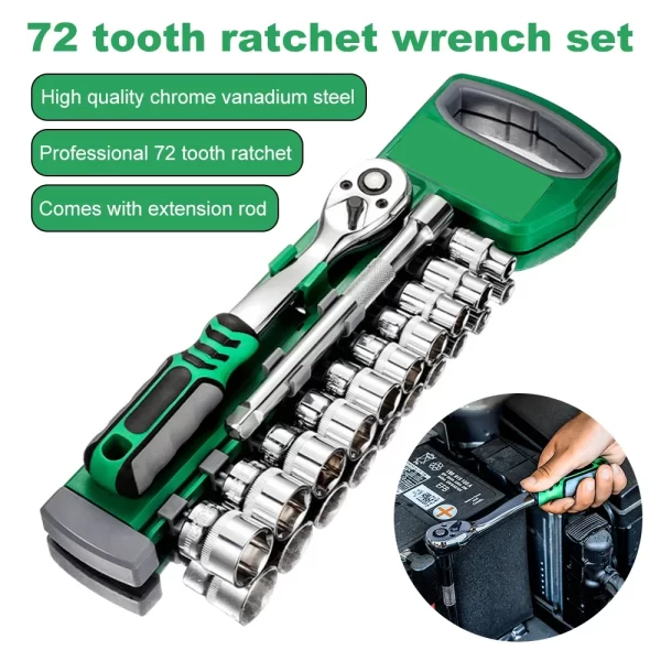 72 Tooth Socket Sleeve Wrench Set 1/4" 3/8" Wear-resisting Ratchet Wrench Socket
