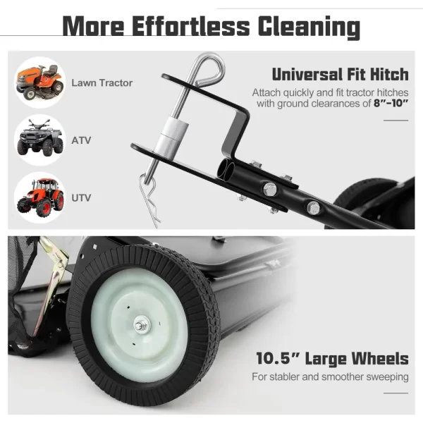 42" Lawn Sweeper Tow Behind, Yard Sweeper w/26Cu.FT - Image 3