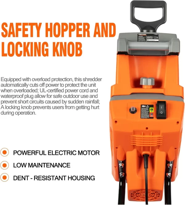 15 - Amp Electric Wood Chipper, Corded Shredder with Collection Bag and Push Stick - Image 4