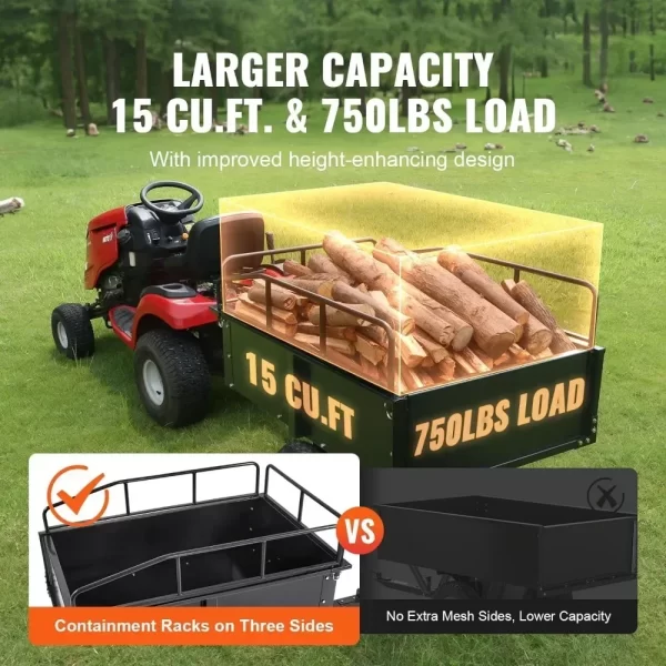 Heavy Duty ATV Trailer Steel Dump Cart Tow Behind, 750 lbs 15 Cubic Feet - Image 4