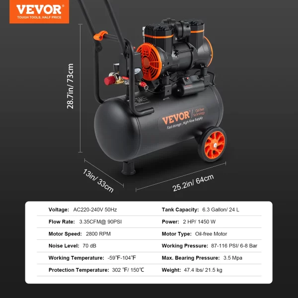 VEVOR Silent Air Compressor 900W 1450W 1800W Quiet Oil-free Portable Air Pump - Image 9