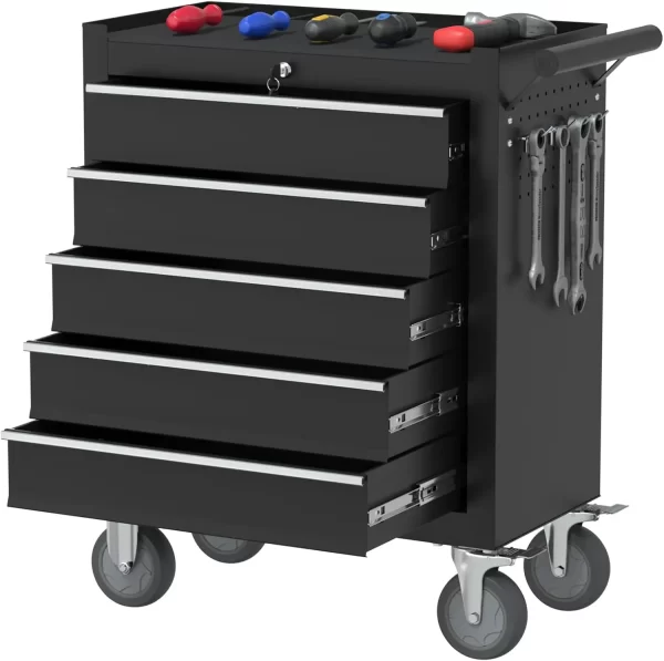 5 Drawers Tool Chest with Wheels, Metal Rolling Tool Box with Drawers, Large Capacity Tool Storage Cabinet with Keyed Locking, - Image 7