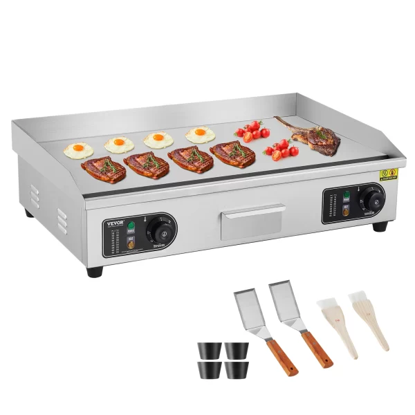 VEVOR 26/30 inch Commercial Electric Countertop Griddle Flat Top Griddle 2800W 122℉-572 ℉