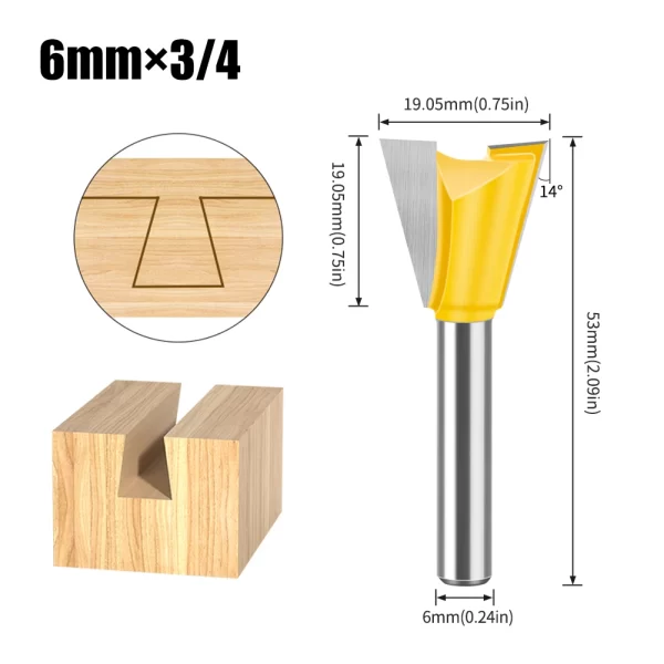 1Pcs 6mm 12mm Shank Dovetail Joint Router Bits Set Dovetail Joint Router Bits Set - Image 12