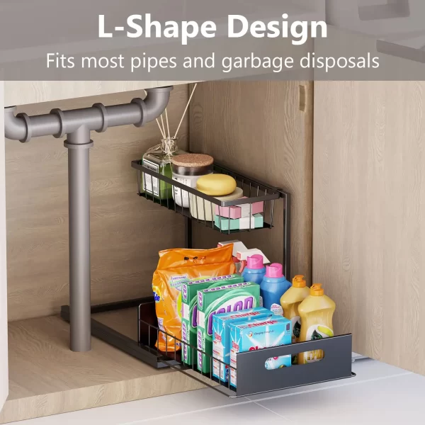 Under Sink Organizers and Storage 2 Tier Slide Out Kitchen Cabinet Organizer Sturdy Metal Bathroom Storage - Image 3