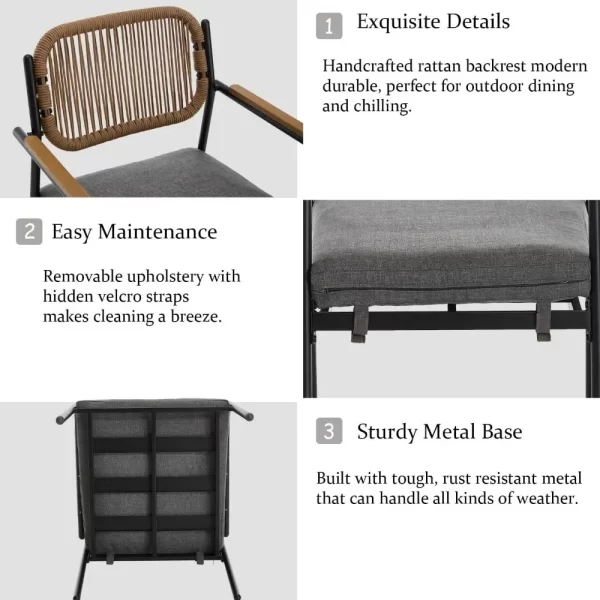 Wicker Outdoor Dining Set for 6, Upholstered 7 Piece Patio Dining Set - Image 5