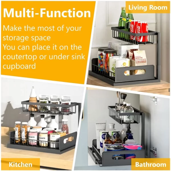 Under Sink Organizers and Storage 2 Tier Slide Out Kitchen Cabinet Organizer Sturdy Metal Bathroom Storage - Image 9