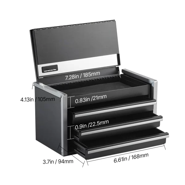 VEVOR 8.6in 3 Drawers Metal Tool Box Portable Tools Chest - Image 8