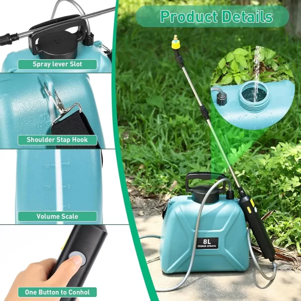 Shoulder Style Electric Sprayer 8L Watering Can With Spray Gun USB Rechargeable - Image 3