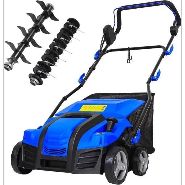 16" Electric Lawn Eater, 5 Depth Adjustment, 14.5 Gallon Grass Bag, 2-in-1 Walk-behind Lawn Weeder