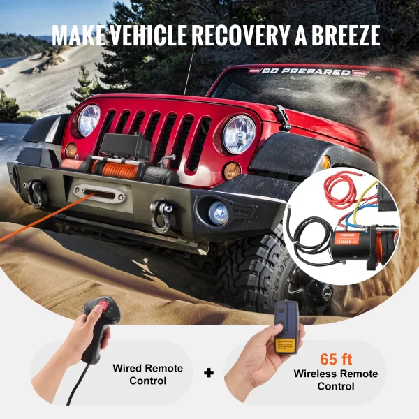 VEVOR 13500lbs Electric Winch with 80ft Synthetic Rope Wireless & Wired Remote Control - Image 5