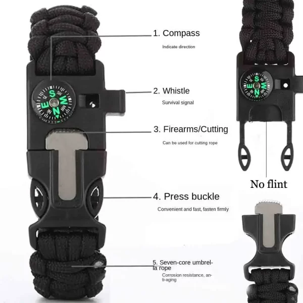 Outdoor  Survival Umbrella Rope SOS Bracelet Emergency Rescue Bracelet Compass - Image 9