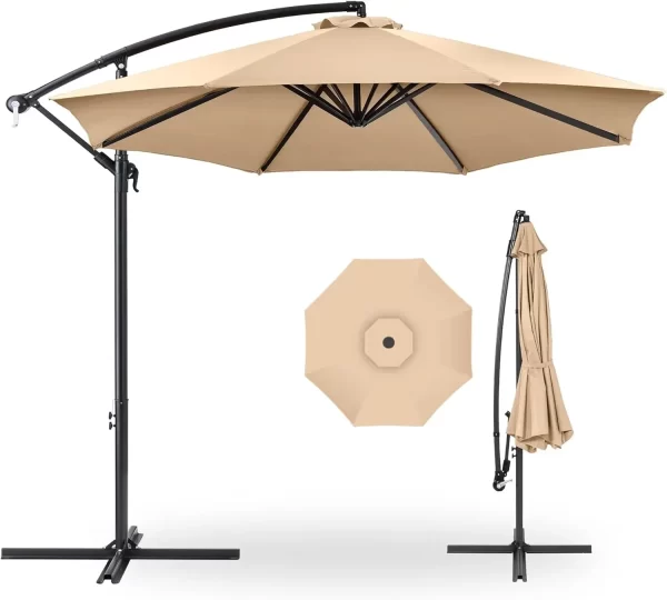 10ft Offset Hanging Market Patio Umbrella w/Easy Tilt Adjustment, Polyester Shade - Image 20