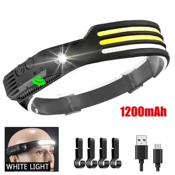 COB LED Headlamp Induction Head Lamp Built-in Battery USB Rechargeable - Image 8