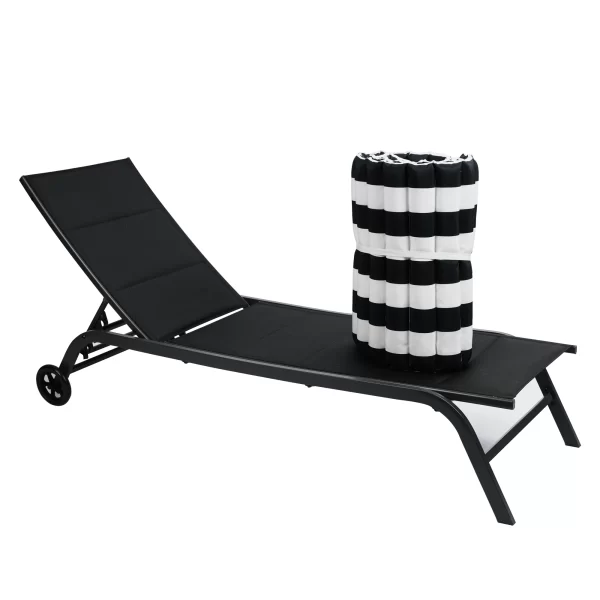 2PCS Set Outdoor Lounge Chair Chaise Lounge Cushion-BLACK-WHITE - Image 3