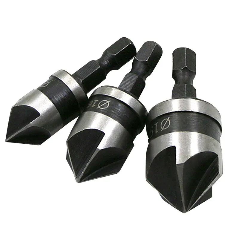 3PC Hexagonal Shank 90 Degree Black Five Blade Chamferer Countersink - Image 10