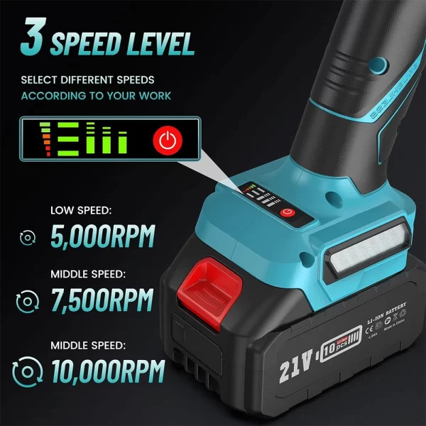SEESII 21V Brushless Angle Grinder 125mm Cordless Cutting Polishing Machine Electric Li-ion Power Tools for Makita 18v Battery - Image 3