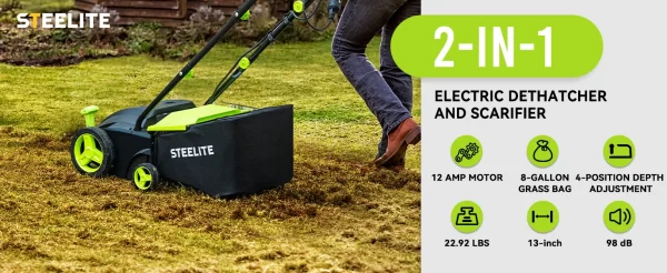 Deli 2-in-1 Electric Dethatcher & Scarifier, 13-Inch 12-Amp Powered Lawn Tool - Image 7