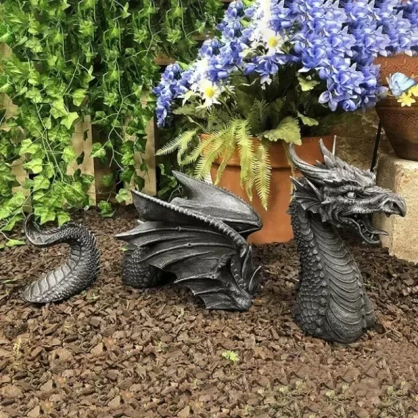 Solar Powered Outdoor Garden Dragon Statue Lovely Meditation Resin Crafts - Image 3