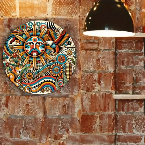 Oaxacan Maya Aztec 8-Inch Round Metal Sign - Bohemian Garden Decor - Image 6