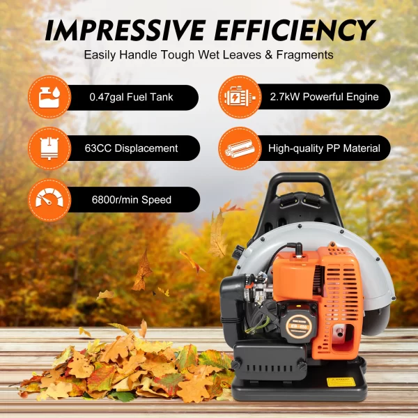 Backpack Leaf Blower 63CC 2 Stroke Gas Powered Leaf Blowers - Image 9