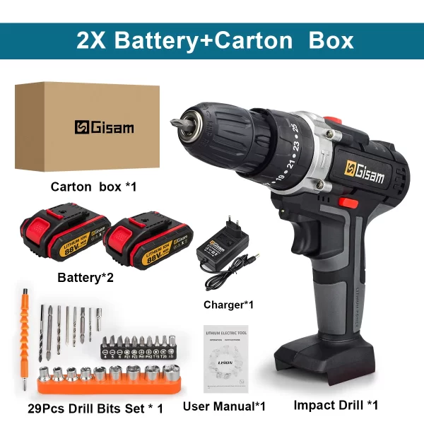 21V Cordless Impact Drill Electric Screwdriver Electric Hammer Drill - Image 8
