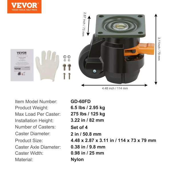 VEVOR 4 Pcs Leveling Casters Heavy Duty Swivel Caster Wheels - Image 8