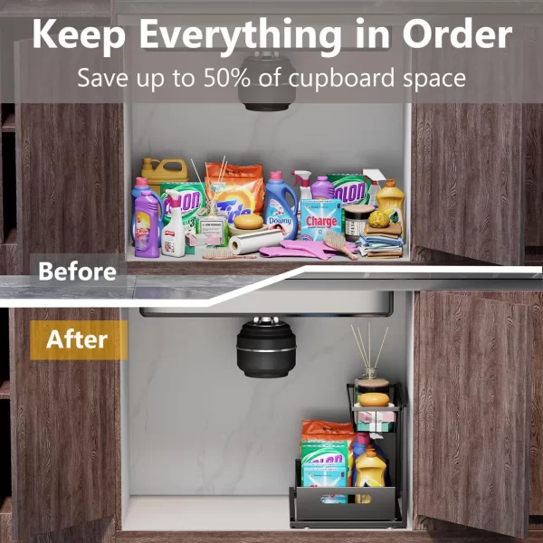 Under Sink Organizers and Storage 2 Tier Slide Out Kitchen Cabinet Organizer Sturdy Metal Bathroom Storage - Image 4