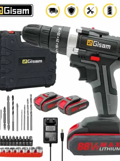 Gisam 88VF Electric Impact Drill Cordless Electric Screwdriver Drill Rechargeable Lithium Battery 2 Speeds Household Power Tools