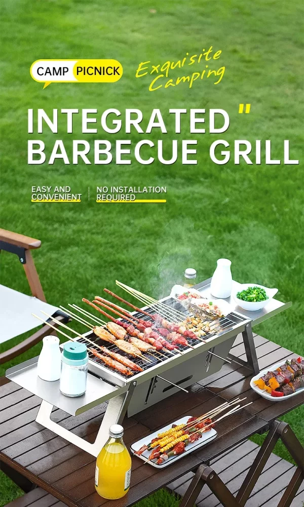 Outdoor Folding Barbecue Grill, 304 Stainless Steel Portable Folding Charcoal Oven - Image 8