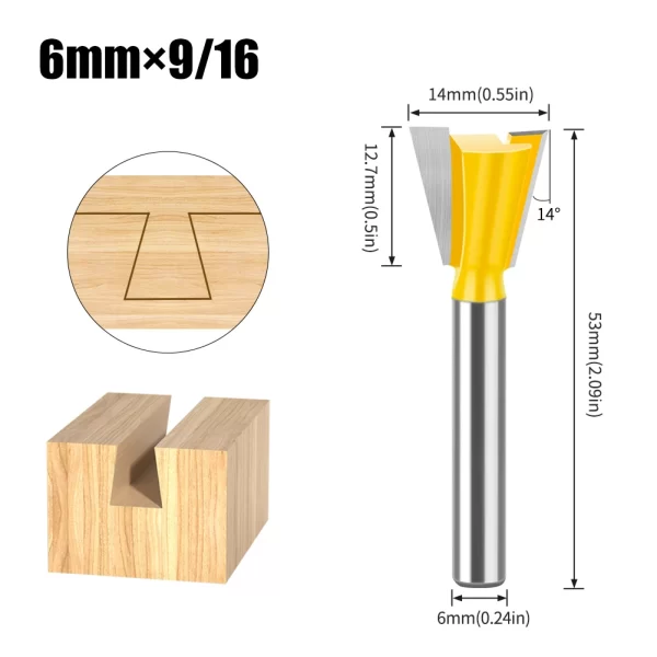 1Pcs 6mm 12mm Shank Dovetail Joint Router Bits Set Dovetail Joint Router Bits Set - Image 14