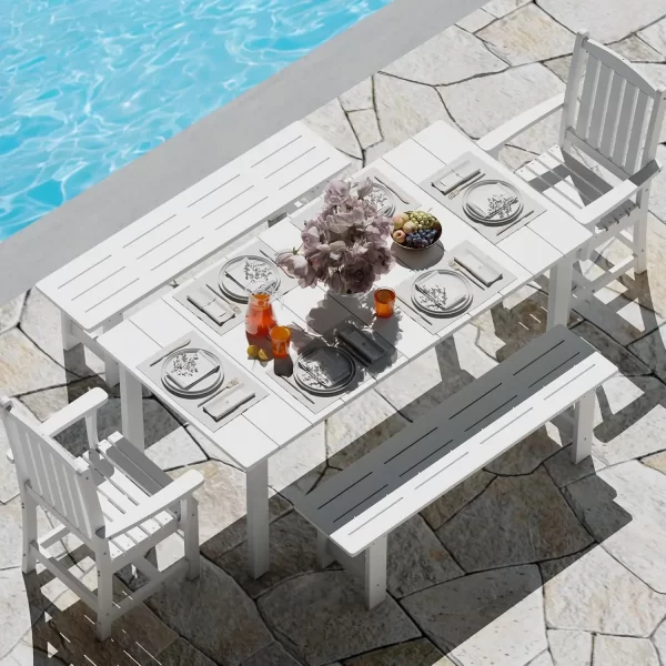 5-Piece HDPE Outdoor Dining Set with 2 Chairs and 2 Benches - Image 7