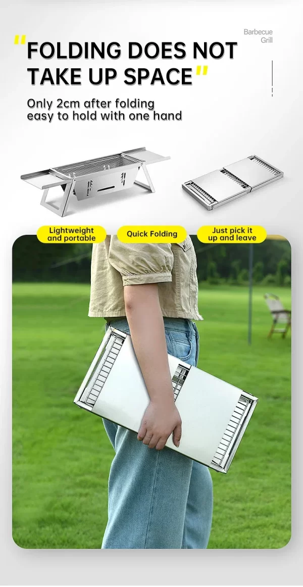 Outdoor Folding Barbecue Grill, 304 Stainless Steel Portable Folding Charcoal Oven - Image 19