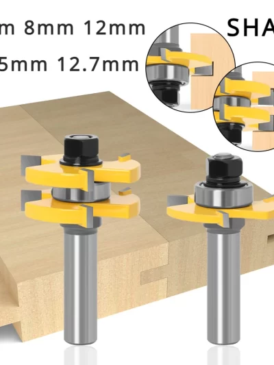 2PCS  1-7/8" T&G ASSEMBLY 3 Teeth Tenon Square Tooth Floor Splicing Cutter Router Bits