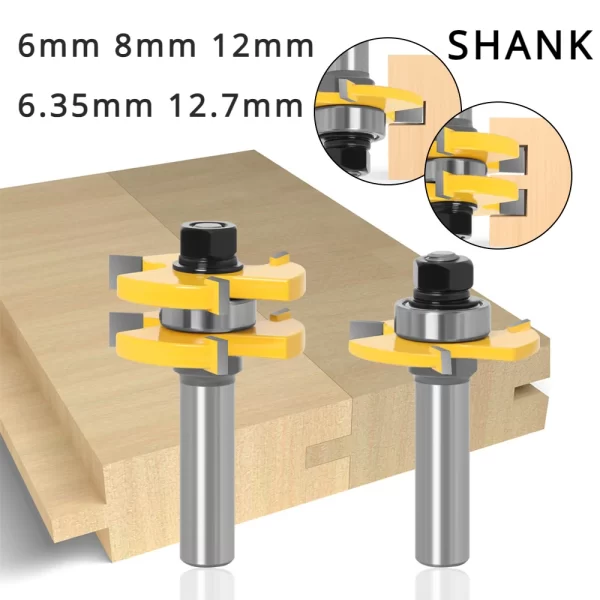 2PCS  1-7/8" T&G ASSEMBLY 3 Teeth Tenon Square Tooth Floor Splicing Cutter Router Bits