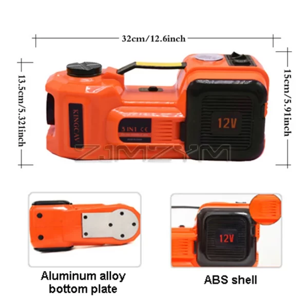 12V 5Ton Car Electric Hydraulic Floor Jack, Tire Inflator Pump and LED Flashlight 2 in 1 Set With Safe Hammer - Image 3