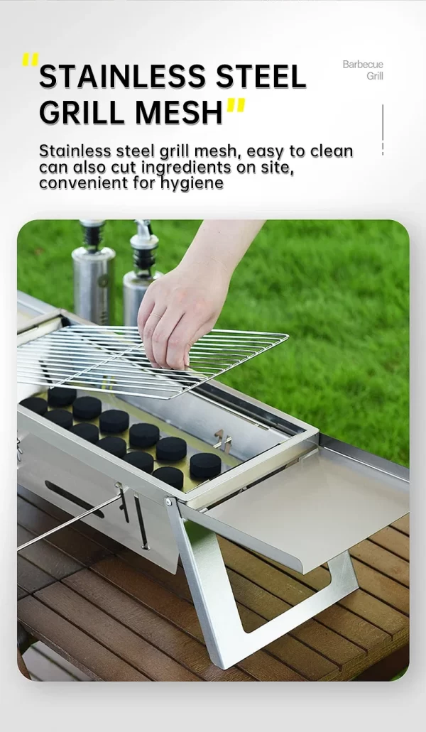 Outdoor Folding Barbecue Grill, 304 Stainless Steel Portable Folding Charcoal Oven - Image 17