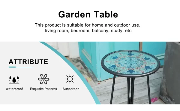 12" Metal Glass UV Printed Table for Home Indoor Decorative Coffee Table Outdoor - Image 12