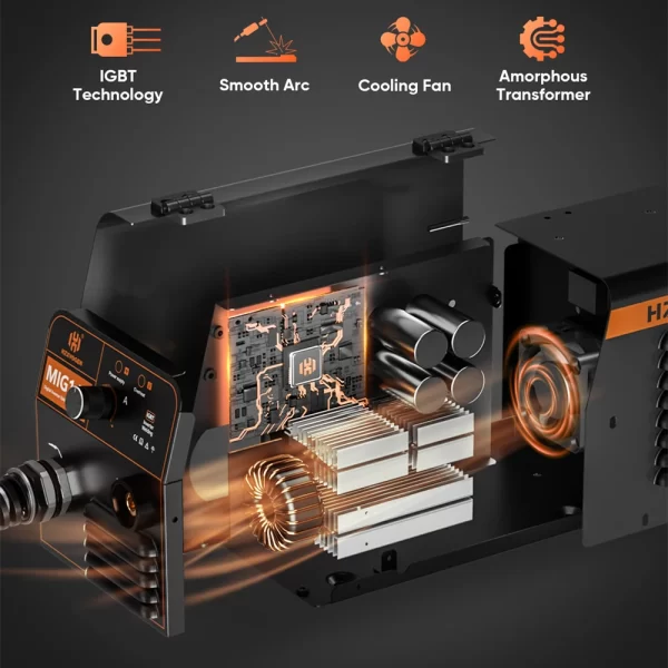HZXVOGEN 145A Non-Gas Semi-automatic Welding Machine W/ Flux Core Wire MIG Welder Tool - Image 4