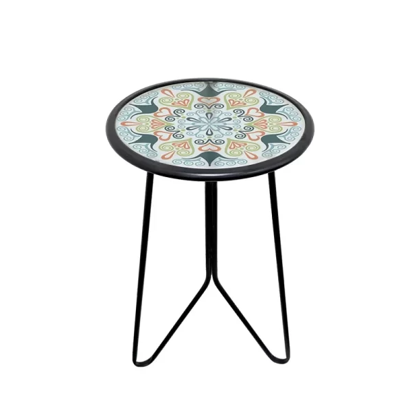 12" Metal Glass UV Printed Table for Home Indoor Decorative Coffee Table Outdoor