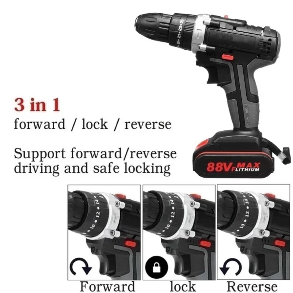 Gisam 88VF Electric Impact Drill Cordless Electric Screwdriver Drill Rechargeable Lithium Battery 2 Speeds Household Power Tools - Image 12