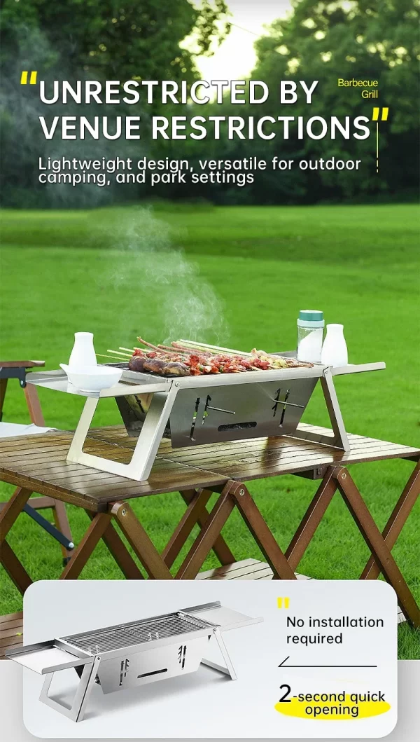 Outdoor Folding Barbecue Grill, 304 Stainless Steel Portable Folding Charcoal Oven - Image 10