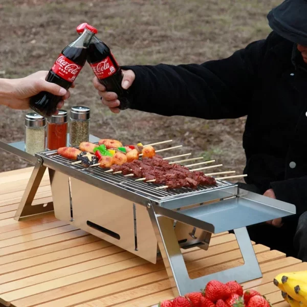 Outdoor Folding Barbecue Grill, 304 Stainless Steel Portable Folding Charcoal Oven - Image 3