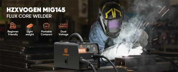 HZXVOGEN 145A Non-Gas Semi-automatic Welding Machine W/ Flux Core Wire MIG Welder Tool - Image 10