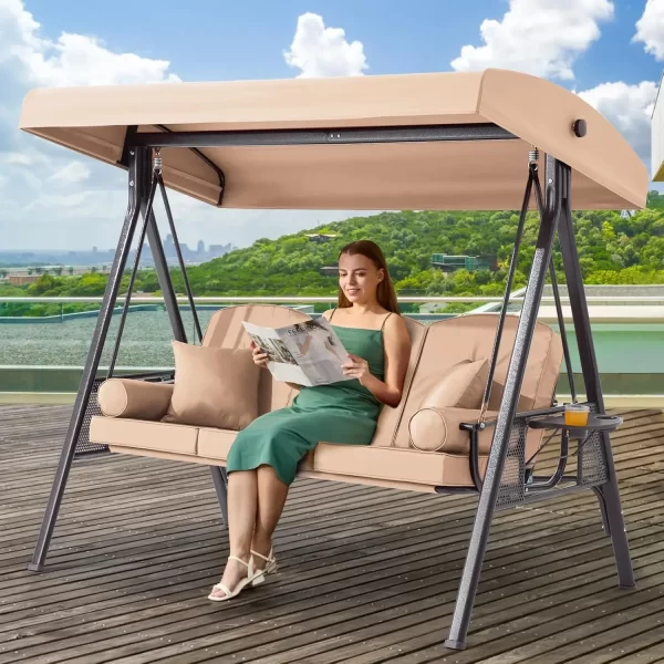Outdoor Porch Swing with Adjustable Canopy, 3 Seat Outdoor Swing - Image 12
