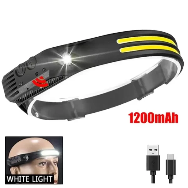 COB LED Headlamp Induction Head Lamp Built-in Battery USB Rechargeable - Image 13