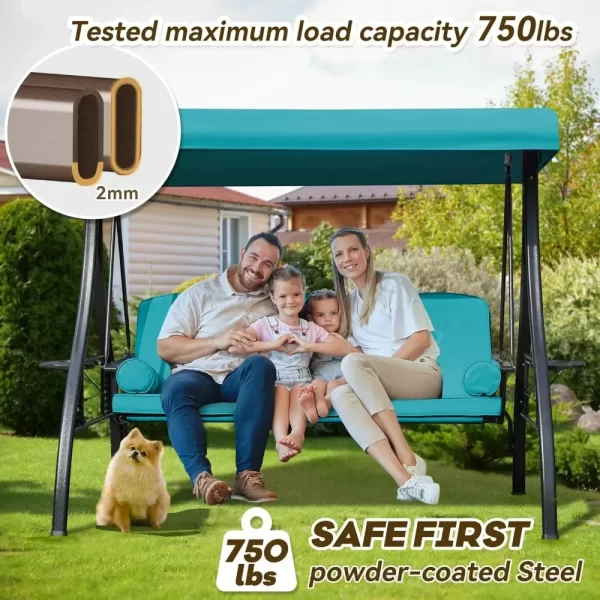 Outdoor Porch Swing with Adjustable Canopy, 3 Seat Outdoor Swing - Image 3